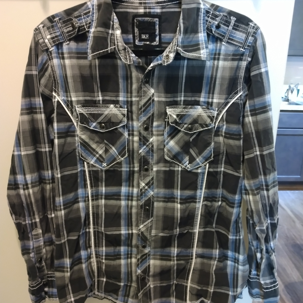 BKE Men's Western Style Plaid Shirt